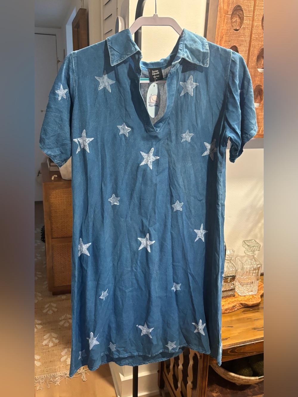 NWT Seven Islands Blue Star Shirt Dress Size Small